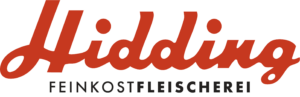 Logo der Fleischerei Hidding in Rot mit der Subline Feinkostfleischerei